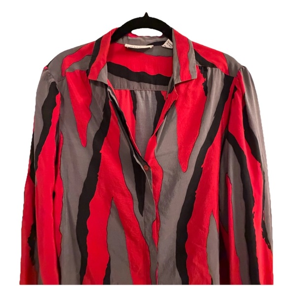 Vintage Balenciaga 100% Silk Abstract Print Button Front Blouse Size 12 - Picture 2 of 8